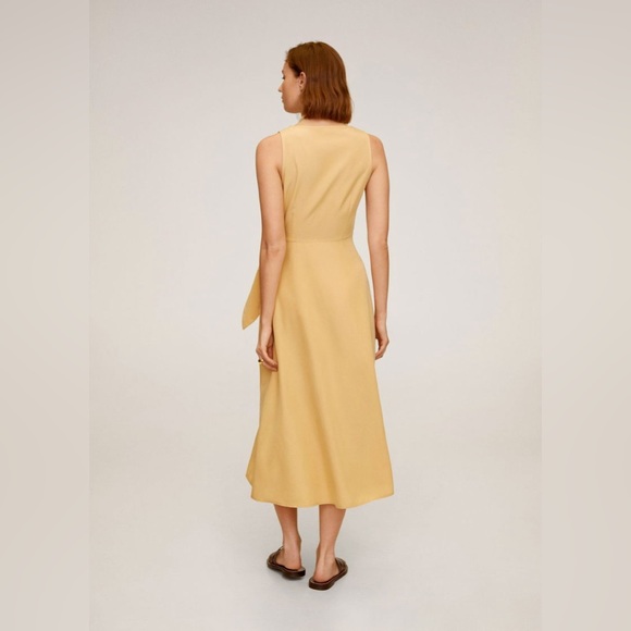 Mango Yellow Wrap Midi Dress | Sleeveless V-Neck | Size S - Picture 2 of 6